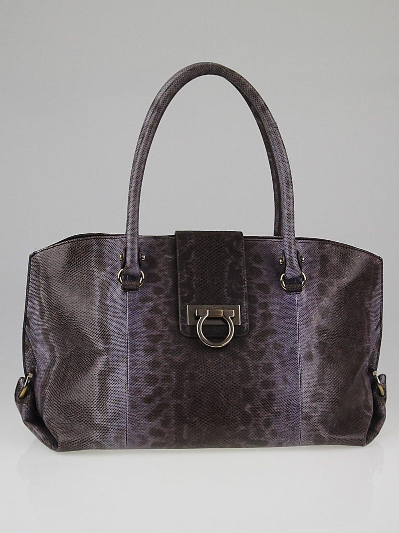 Salvatore Ferragamo Purple Lizard Top Handle Bag