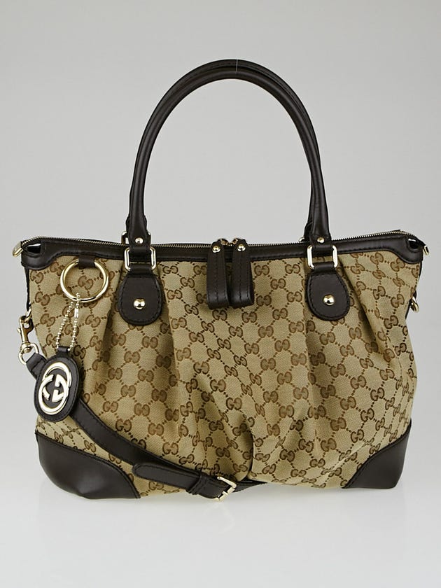 Gucci Beige/Ebony GG Canvas Sukey Top Handle Bag