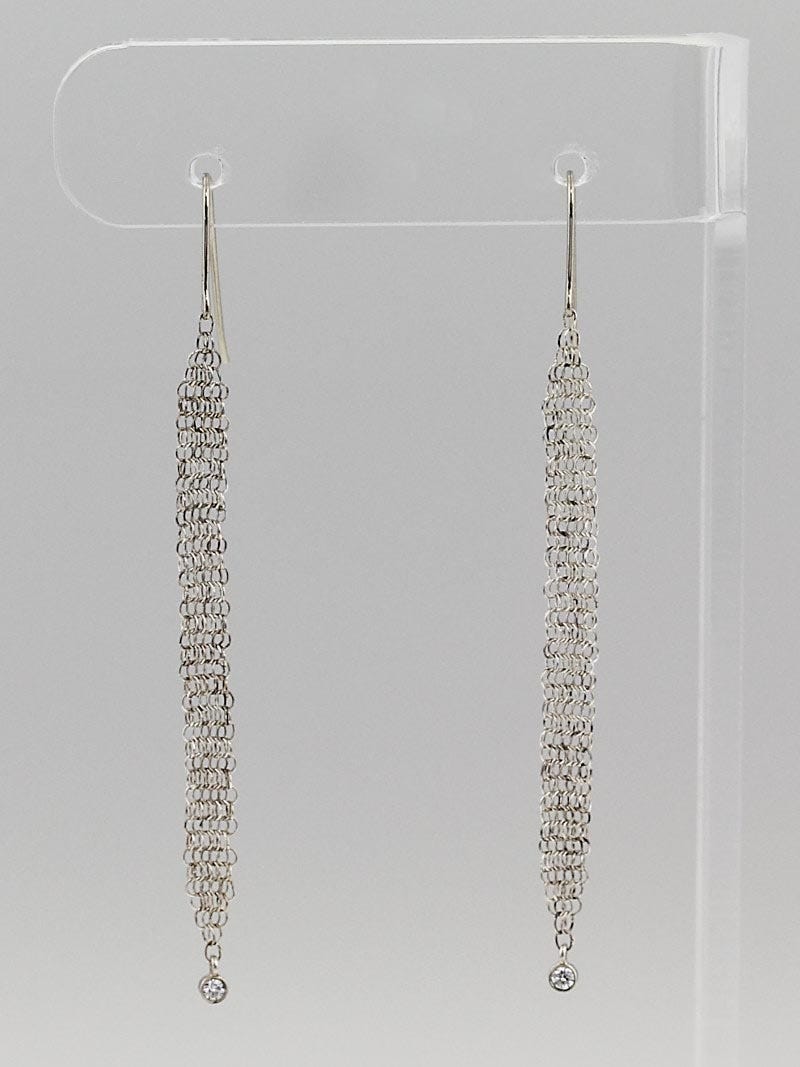 Tiffany & Co. Sterling Silver Mesh Tassel and Diamond Earrings 