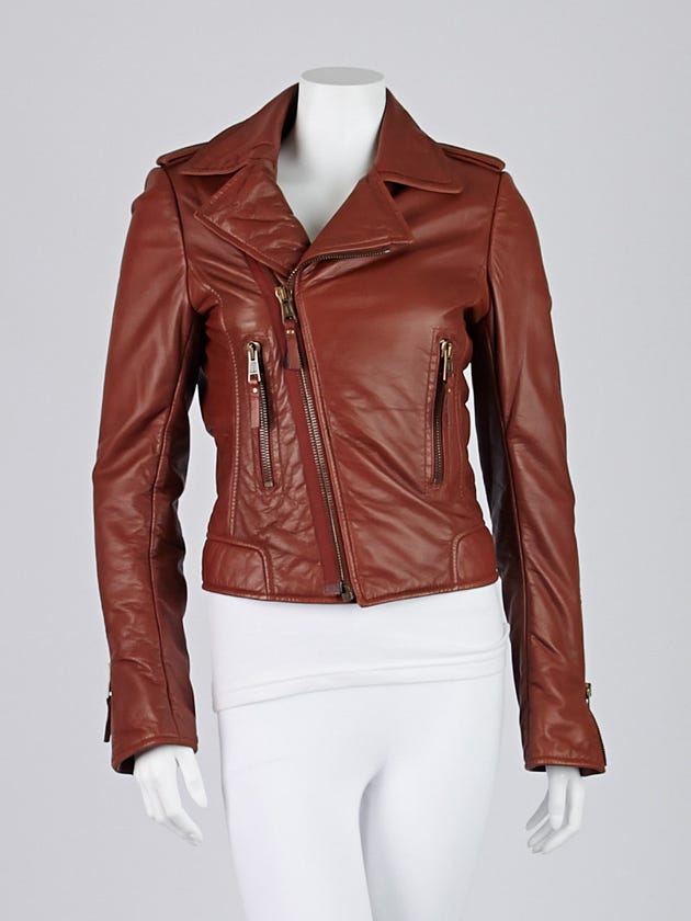 Balenciaga Muscade Lambskin Leather Classic Biker Jacket Size 8/40