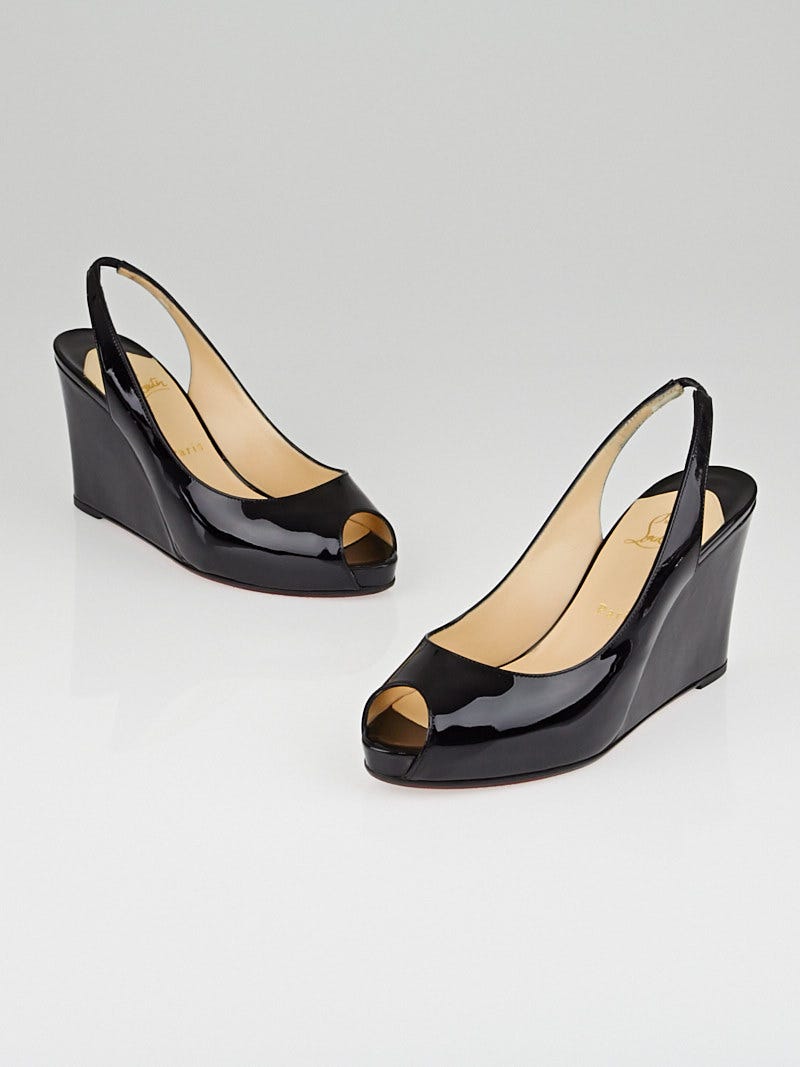 Christian Louboutin Black Patent Leather No Prive Zeppa 90 Wedges