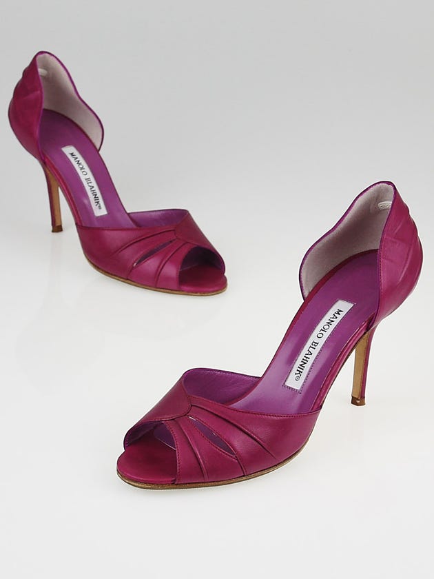 Manolo Blahnik Magenta Leather D'Orsay Heels Size 7/37.5