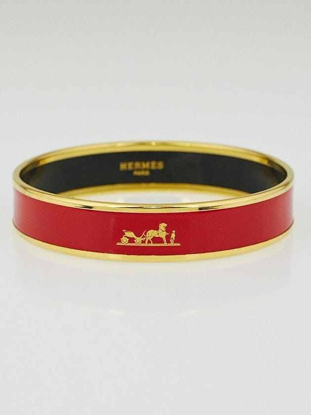 Hermes Red Enamel Gold Plated Narrow Caleche Bracelet Size 65
