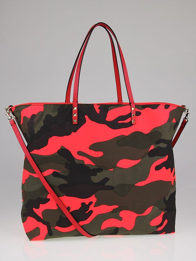 Valentino Pink Camouflage Canvas Reversible Shopper Tote Bag