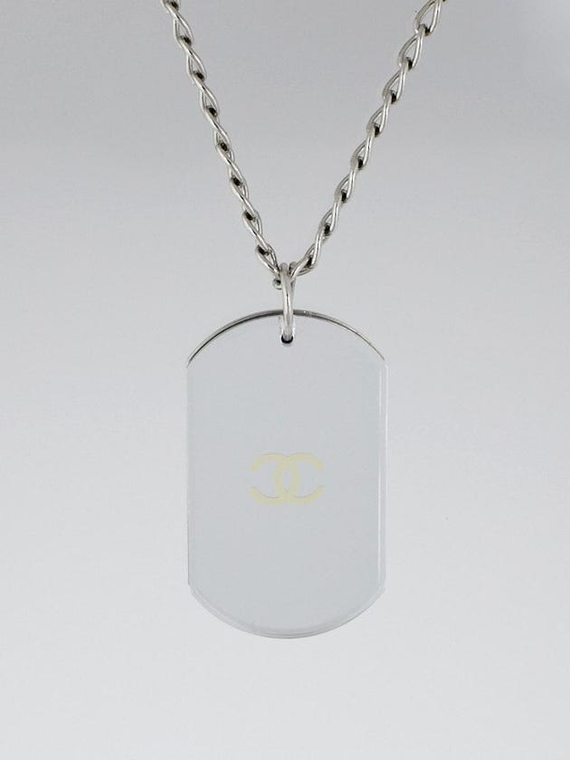Chanel Silvertone Chain Mirrored CC Dog Tag Necklace