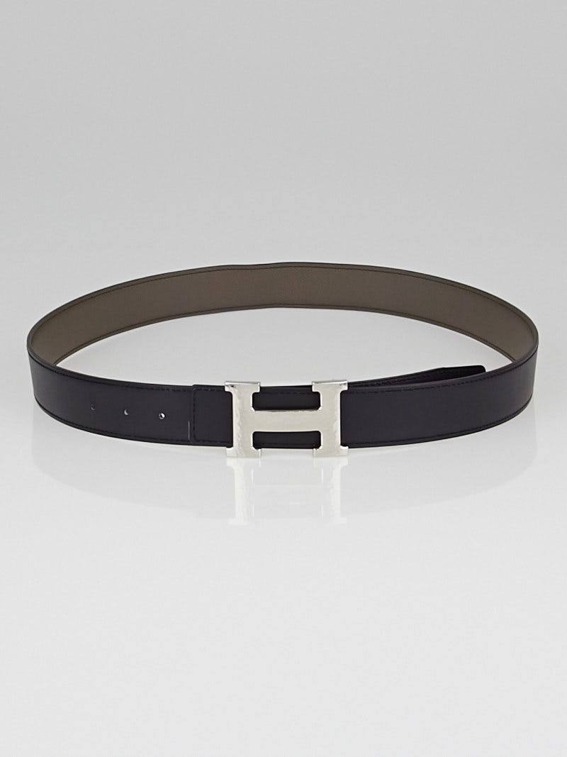 Hermes 32mm Black Box/Etoupe Togo Leather Hammered Palladium Plated Constance H Belt Size 90