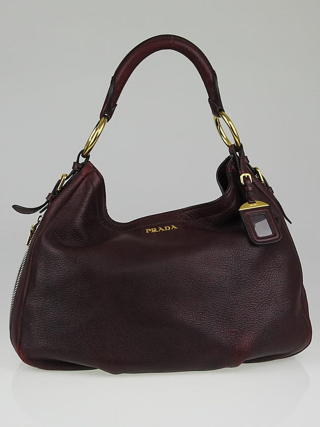 Prada Burgundy Leather Zippers Hobo Bag 