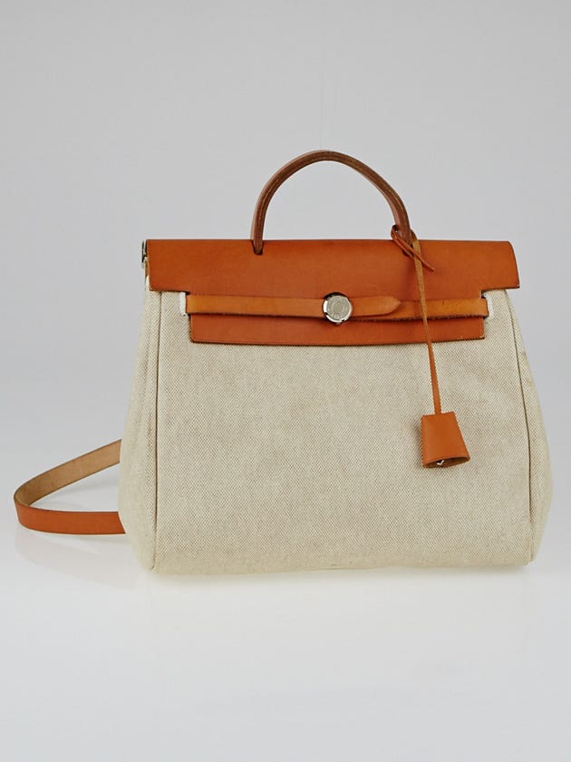 Hermes 30cm Natural Toile and Leather 2-in-1 Herbag PM Backpack Bag