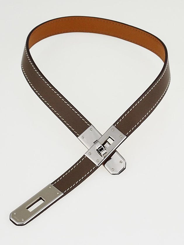 Hermes Etoupe Swift Leather Palladium Plated Kelly Choker Necklace