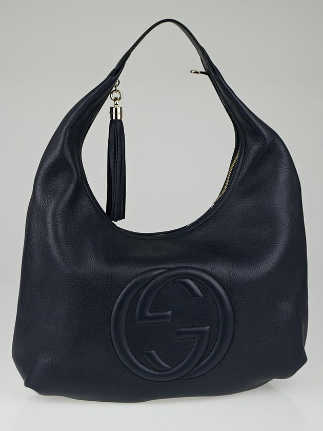 Gucci Navy Blue Pebbled Leather Soho Hobo Bag