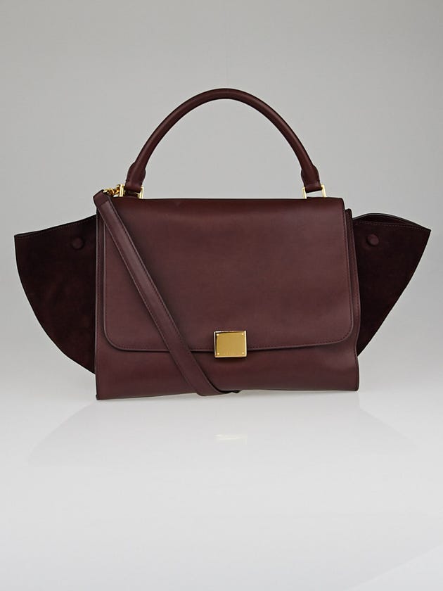Celine Burgundy Smooth Leather and Suede Small Trapeze Bag