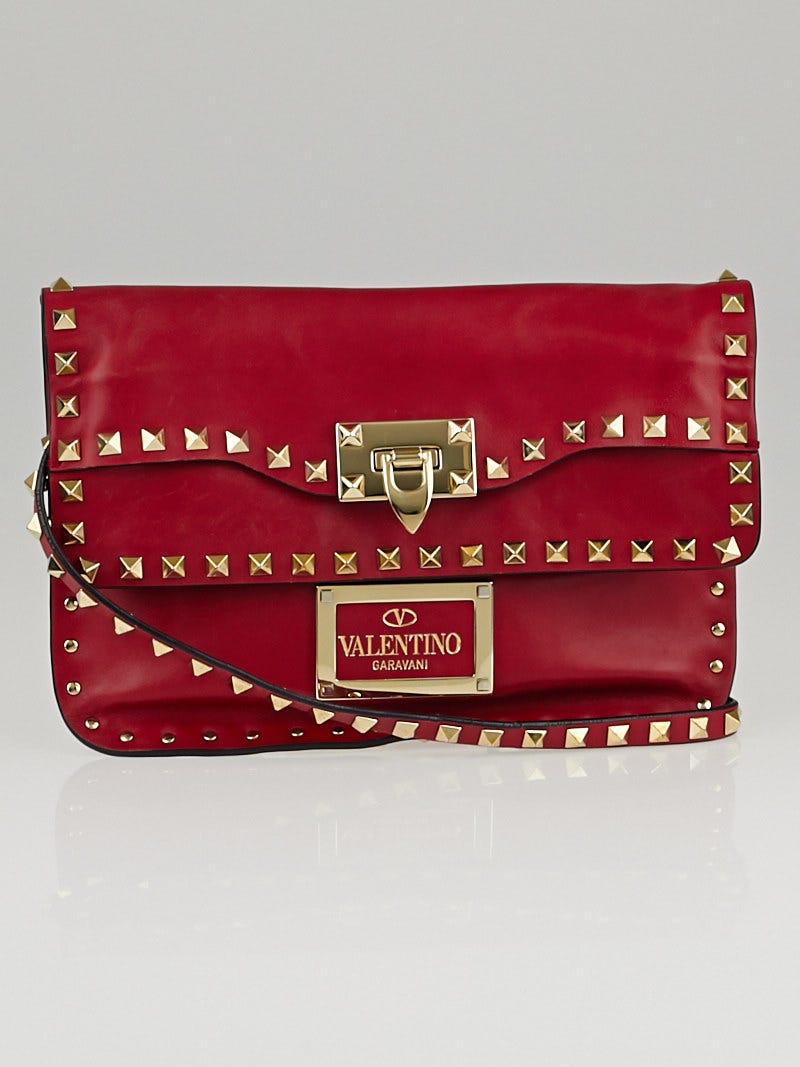 Valentino Red Leather Rockstud Small Flap Crossbody Bag - Yoogi's Closet