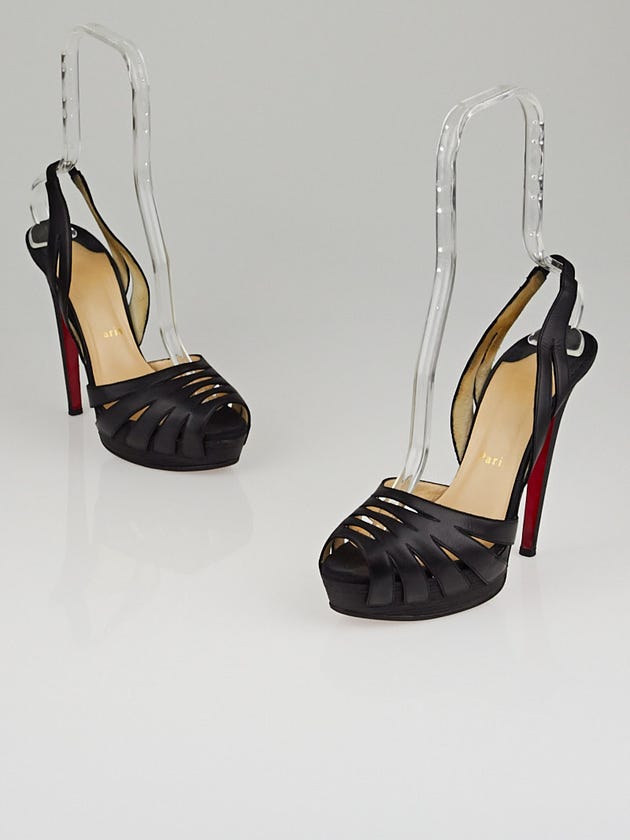 Christian Louboutin Black Leather Cutout Peep Toe Platform Pumps 8/38.5