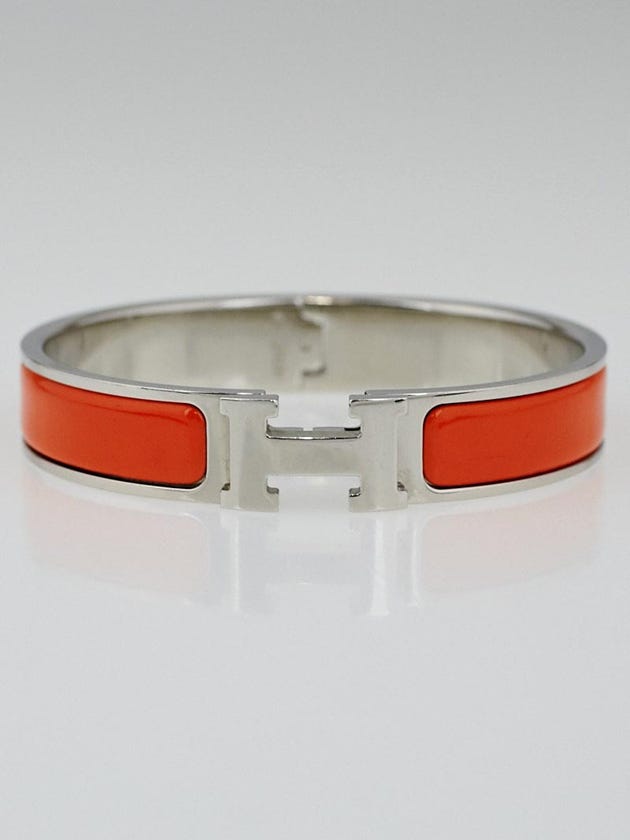 Hermes Orange Enamel Palladium Plated Clic H PM Narrow Bracelet
