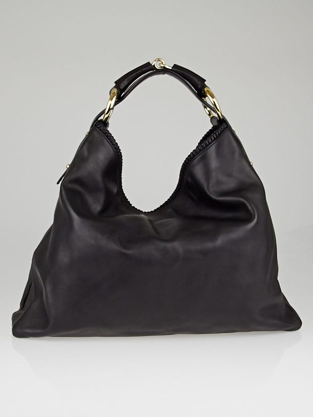 Gucci Black Leather Chain Horsebit Large Hobo Bag