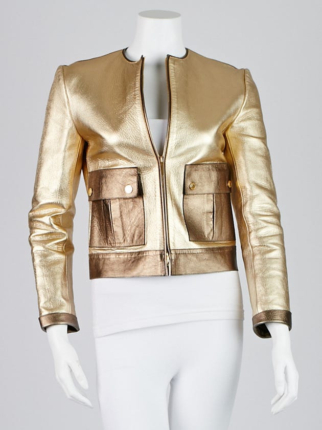 Gucci Gold Leather Zip-Down Jacket Size 4/38