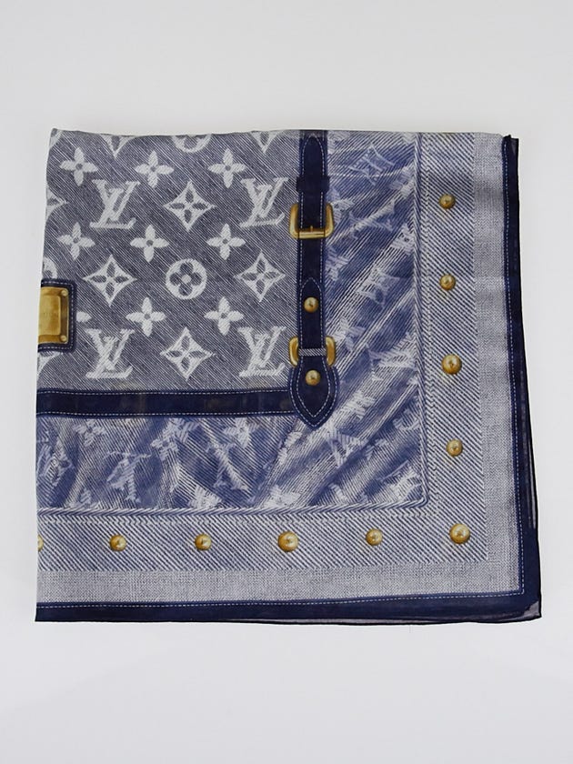Louis Vuitton Navy Blue Cotton New Denim Bandana Scarf