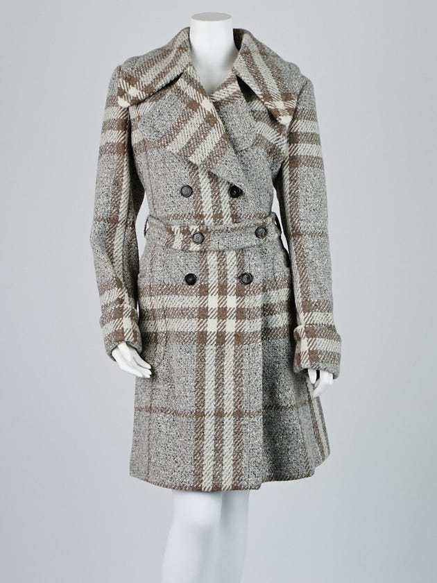 Burberry London Grey Novaplaid Check Wool Blackheath Belted Trench Coat Size 14