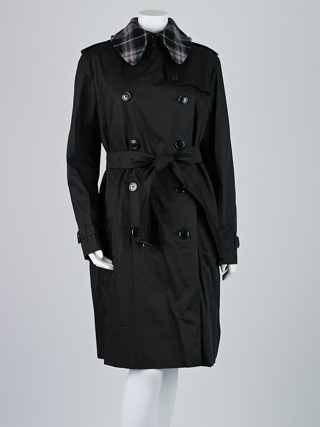 Burberry London Black Cotton Irene Belted Trench Coat Size 14R