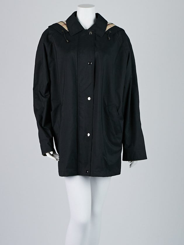 Burberry London Black Polyester Brittany Zip-Front Hooded Rain Jacket Size 14P