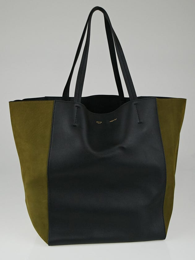 Celine Black/Khaki Calfskin/Nubuck Leather Bi-Color Medium Phantom Cabas Tote Bag