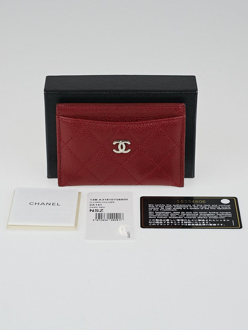 CHANEL Caviar Quilted Card Holder Red 372651