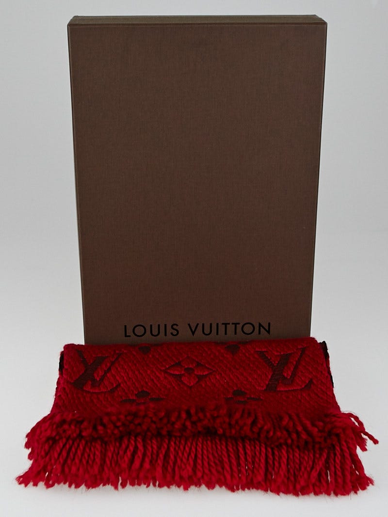 Vintage Brand New Ruby Red Logomania Scarf with Box and Packaging