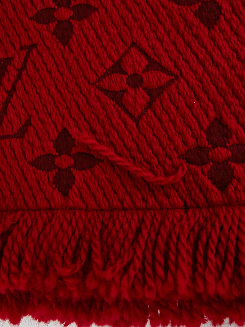 LOUIS VUITTON Logo Mania Ruby Red Wool Silk Muffler Brand 413287