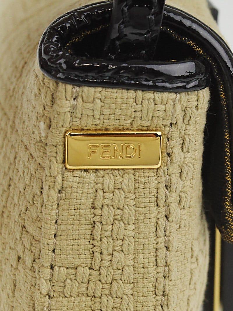 Fendi Beige Zucca Raffia Fabric Tortoise Shell Mini Baguette