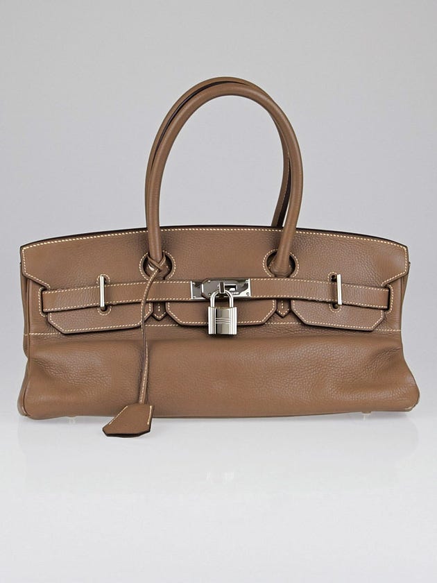 Hermes 42cm Etoupe Clemence Leather Palladium Hardware JPG Shoulder Birkin Bag