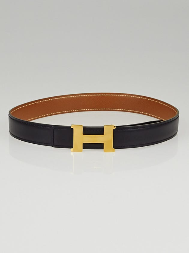 Hermes 24mm Black Box / Gold Courchevel Leather Gold Plated Constance H Belt Size 60