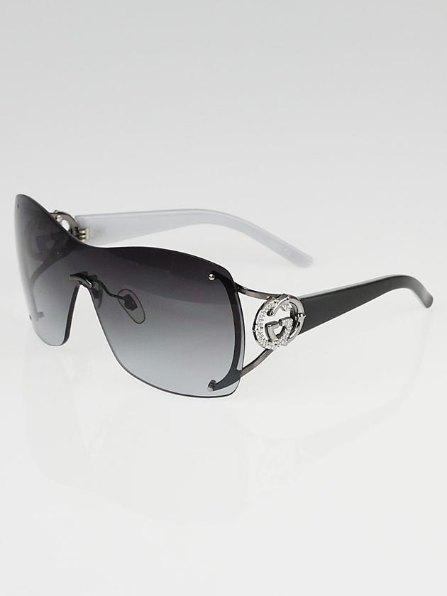Gucci Grey Rimless Shield GG Crystal Sunglasses-2842/S