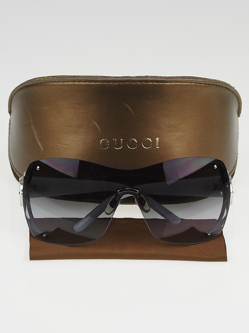 小物 GUCCI linestone rimless sunglasses grey Gucci Rectangular Narrow Rimless Sunglasses, Gold-Black-Grey