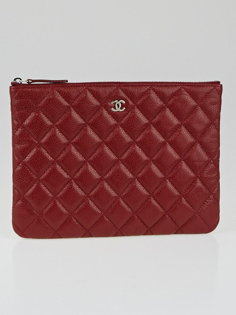 Chanel Rouge Fonce Quilted Caviar Leather Medium O-Case Zip Pouch - Yoogi's  Closet