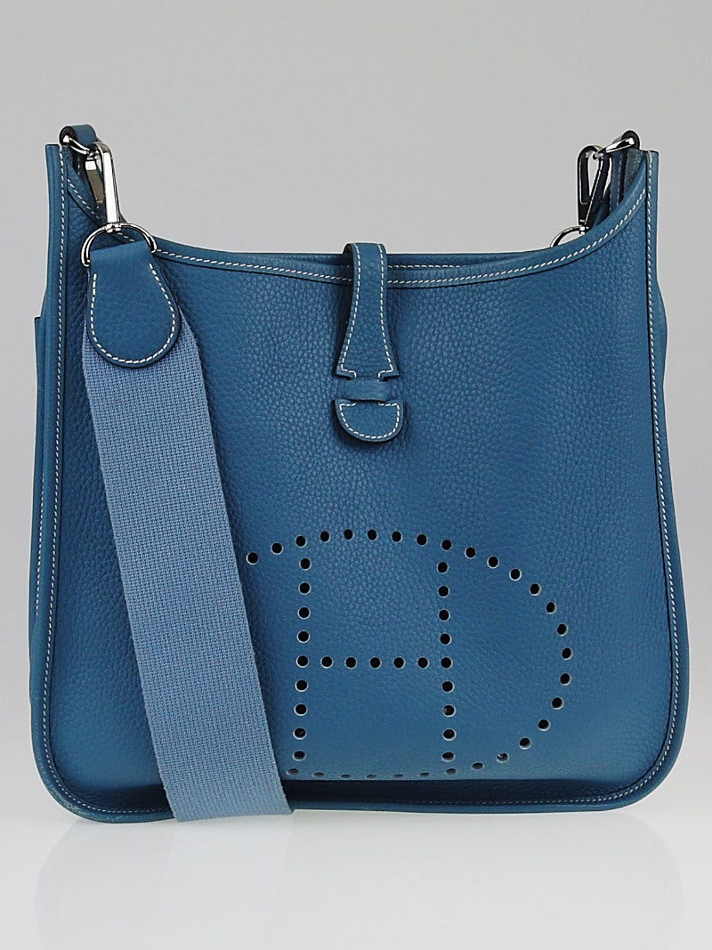 Authentic! Hermes Evelyne Blue Jean Clemence Leather Pm Handbag Purse -  Ruby Lane