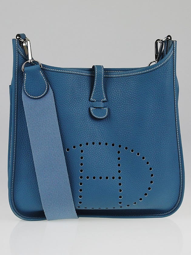Hermes Blue Jean Clemence Leather Evelyne II PM Bag
