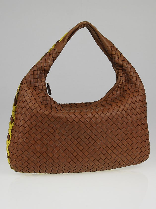 Bottega Veneta Noce/Limone Intrecciato Woven Nappa Leather Medium Veneta Hobo Bag