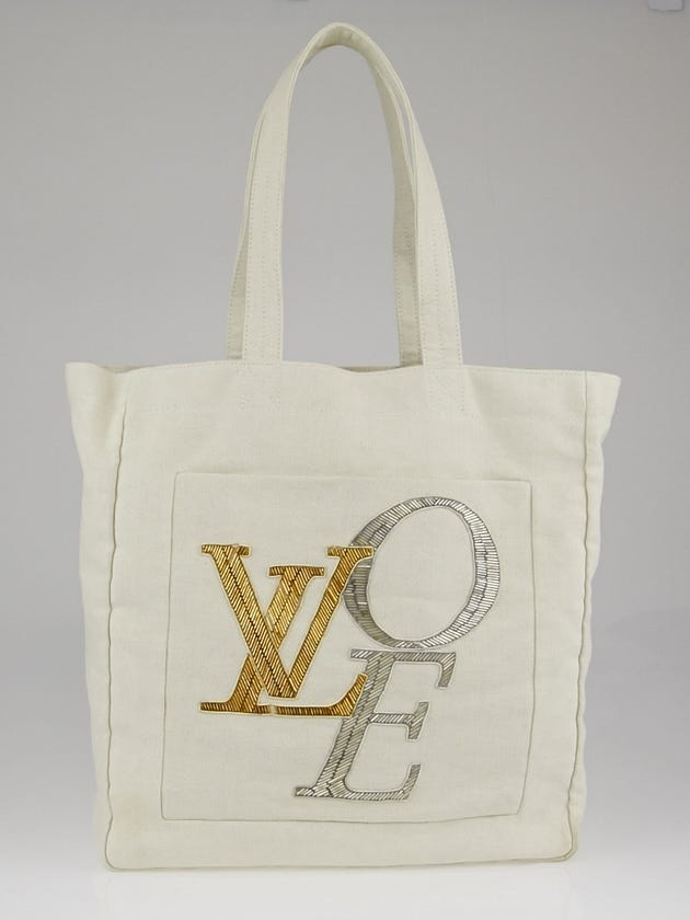 Louis Vuitton Limited Edition Ecru Canvas Cabas Love PM Bag