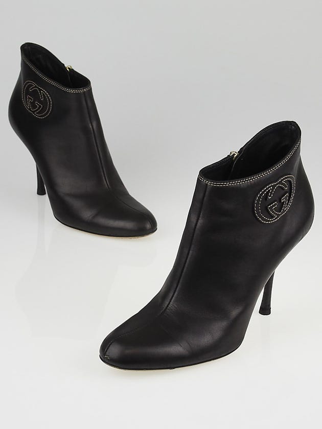 Gucci Black Leather GG Ankle Boots Size 8.5B