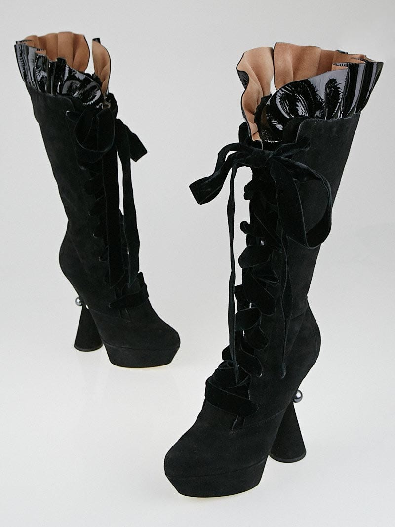 Louis Vuitton Black Goat Suede Cancan High Boots Size 8.5/39