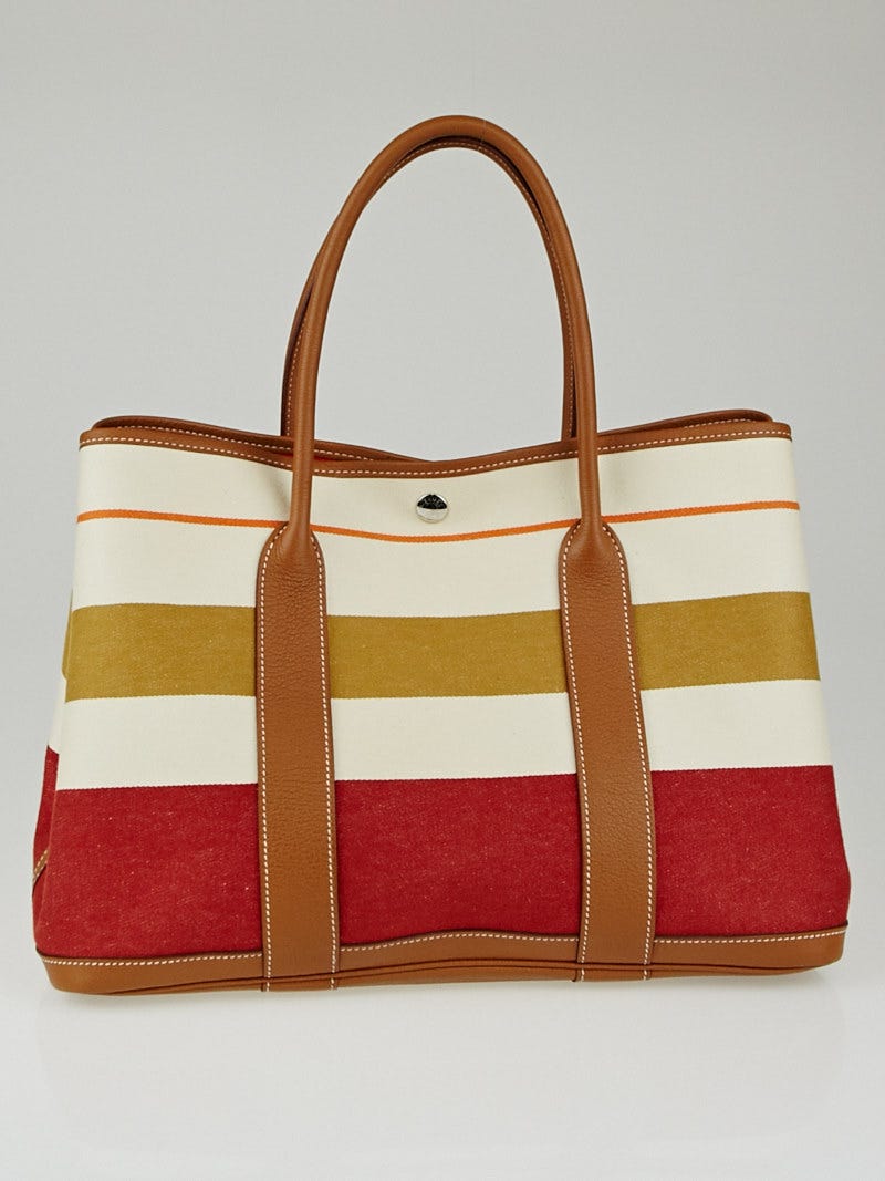 Hermes Gold Multicolor Striped Canvas Garden Party MM Tote Bag - Yoogi's  Closet
