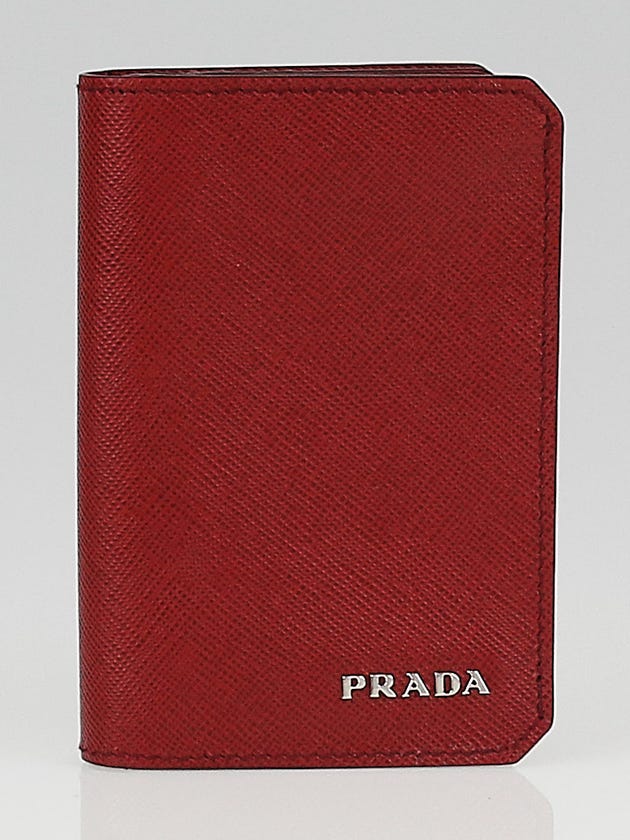 Prada Rubino Saffiano Leather Corner Card Case 2M0945