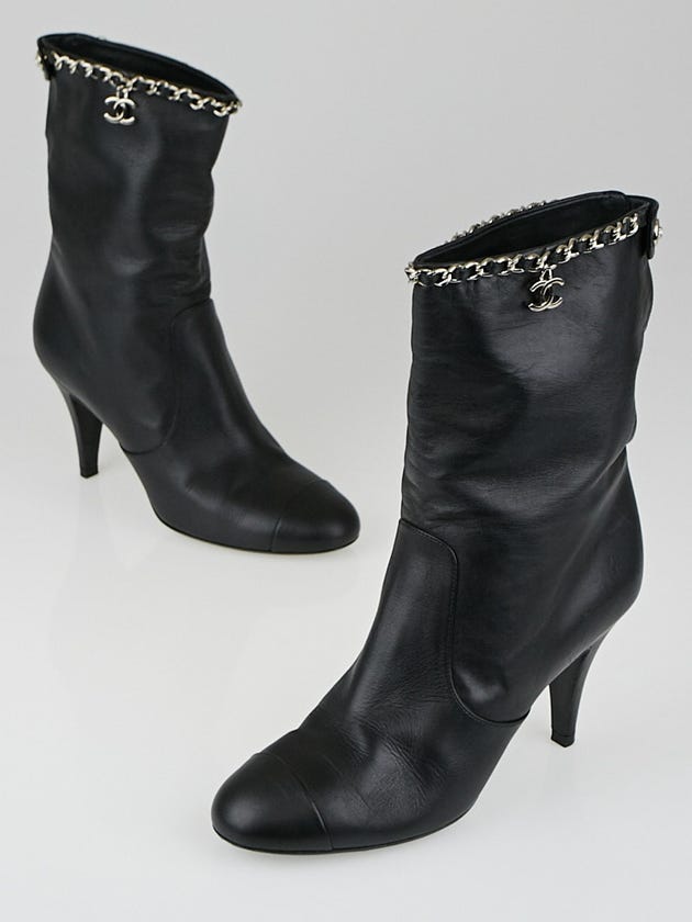 Chanel Black Leather Chain Ankle Boots Size 6/36.5