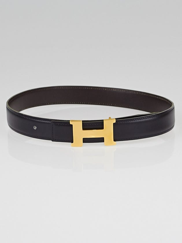Hermes 24mm Black / Chocolate Box Leather Gold Plated Constance H Belt Size 56