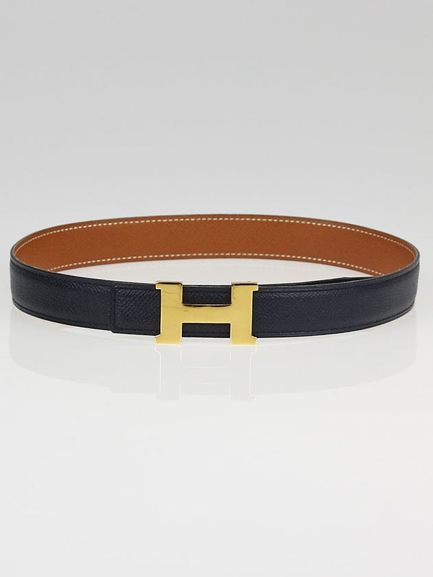 Hermes 24mm Navy / Gold Courchevel Leather Gold Plated Constance H Belt Size 60