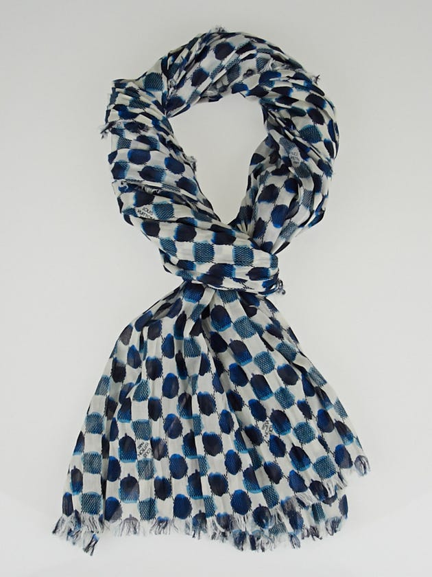 Louis Vuitton Blue/White Cotton Painted Damier Pareo Scarf