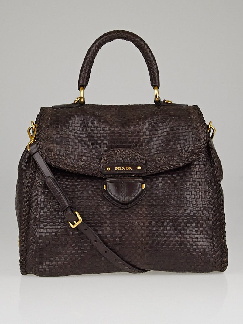 Prada Moro Woven Goatskin Leather Madras Bag BN2115 | Yoogi's Closet