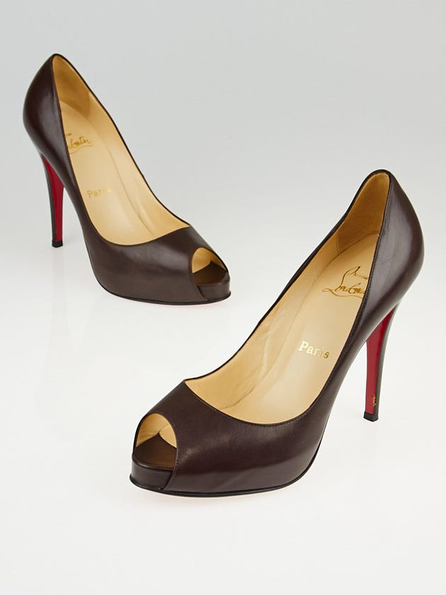 Christian Louboutin Brown Leather Very Prive 120 Peep Toe Pumps Size 8.5/39
