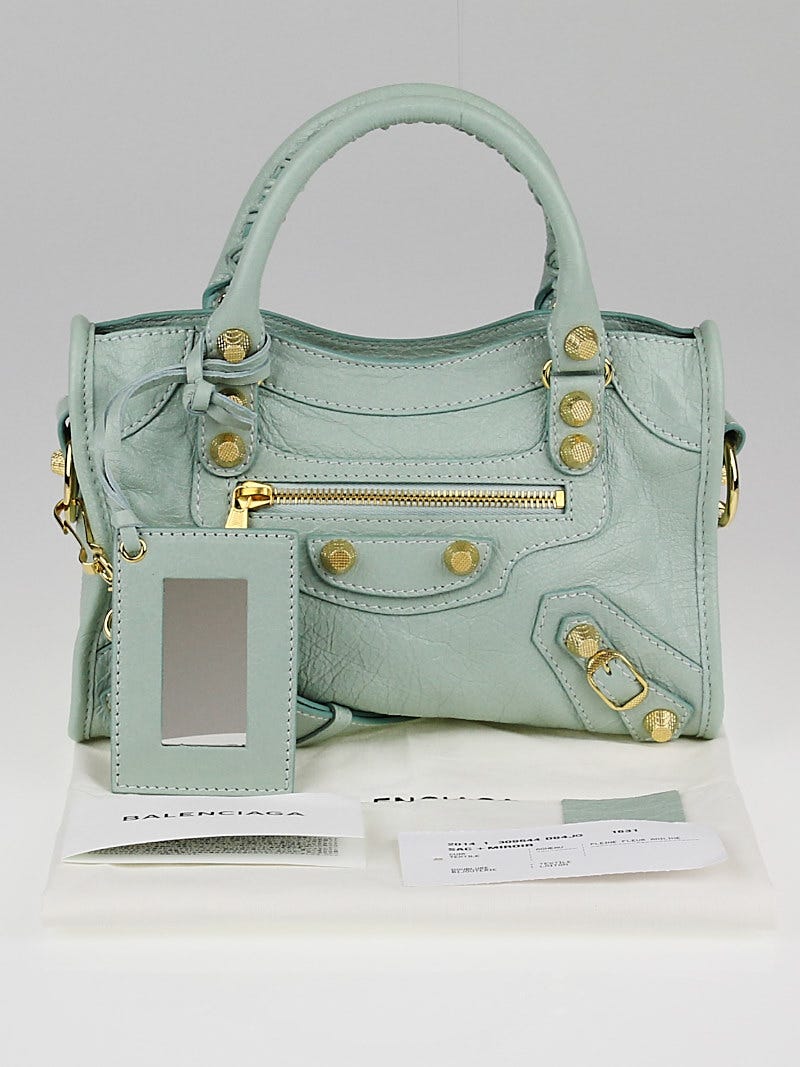 Balenciaga Vert Jade Lambskin Leather Giant 12 Gold Mini City Bag