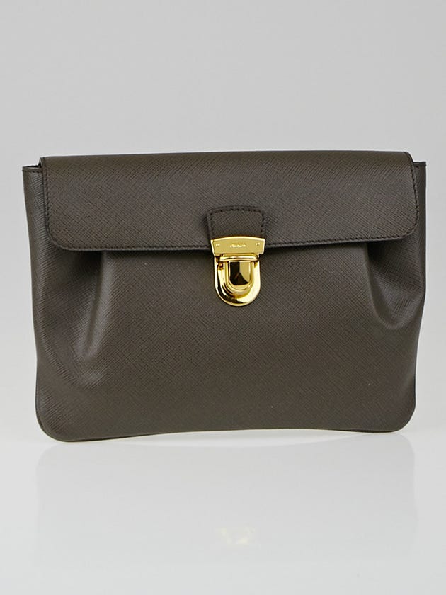 Prada Grey Saffiano Leather Clutch Pouch Bag